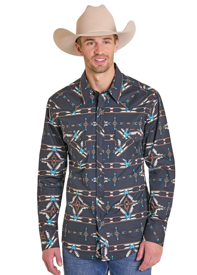 7629 Rock & Roll Men's Aztec Print Snap Shirt