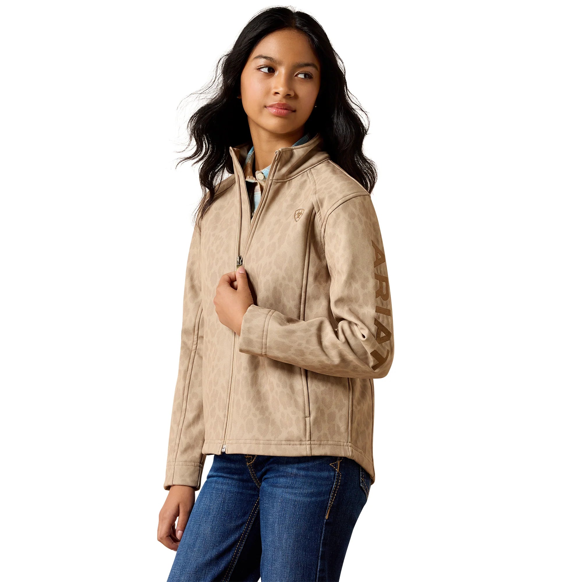 9821 Ariat Girl's Leopard Print Logo Softshell Jacket