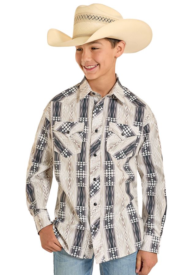 8301 Rock & Roll Boy's Aztec Print Snap Shirt