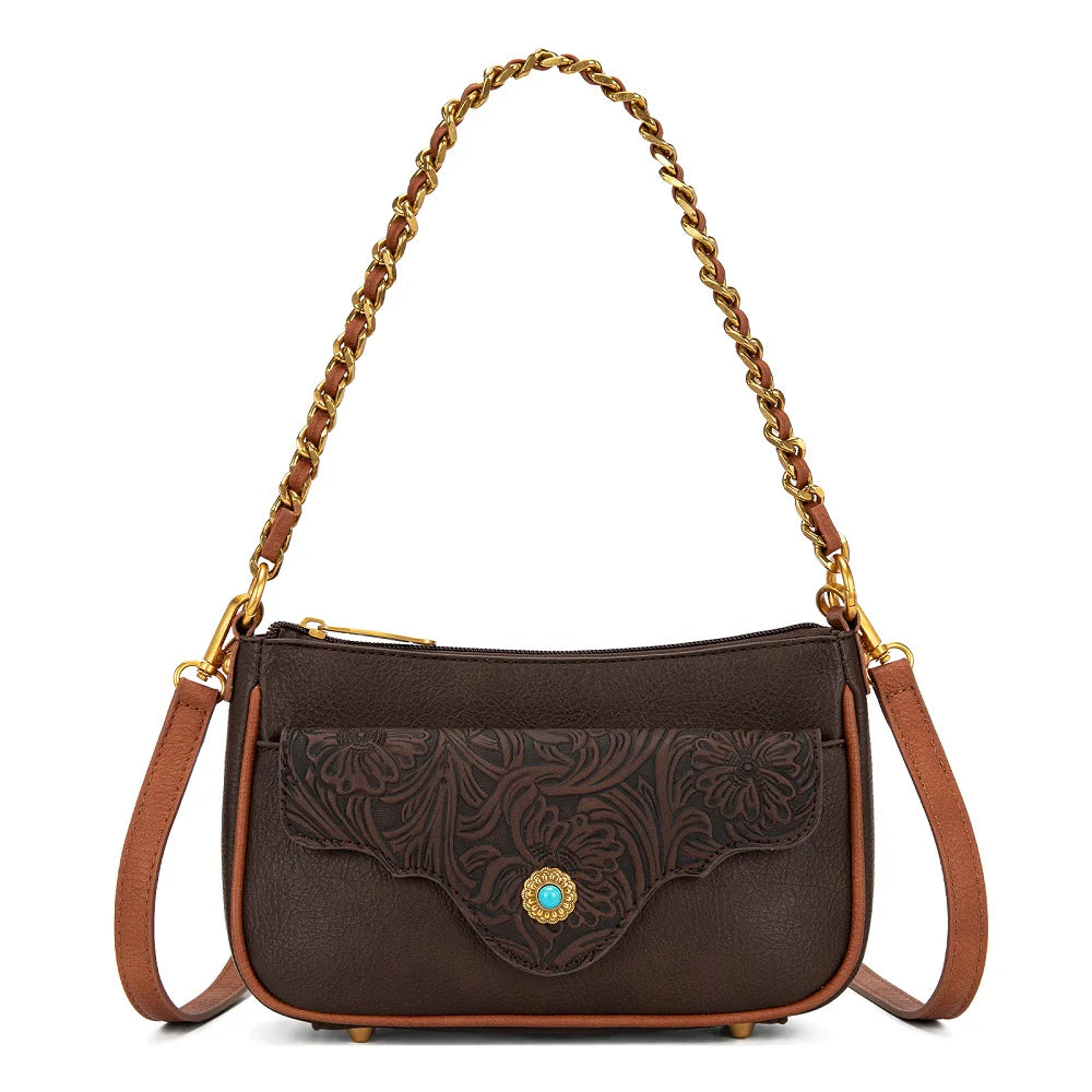 MW1362 Montana West Tooled Floral Chain Shoulder Crossbody Bag