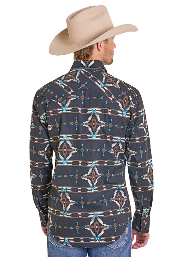 7629 Rock & Roll Men's Aztec Print Snap Shirt