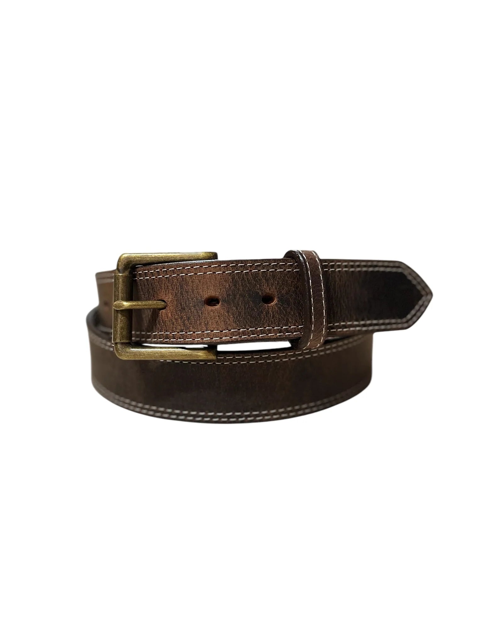 128-45 Gingerich Franklin 1.5 White Double Stitched Leather Belt