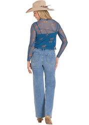 8109 Rock & Roll Ladies Horse Print Mesh Top