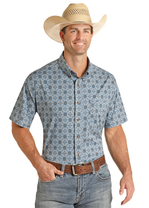 R0QV Rock & Roll Men's Medallion Woven Shirt