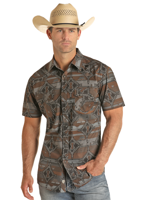R0RJ Rock & Roll Men's Aztec Woven Snap Shirt