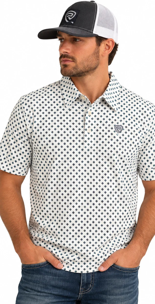 0048 Rock & Roll Men's Micro Geo Print Polo