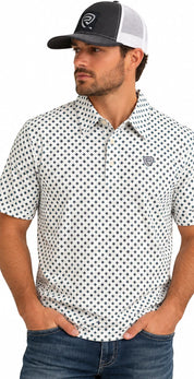 0048 Rock & Roll Men's Micro Geo Print Polo