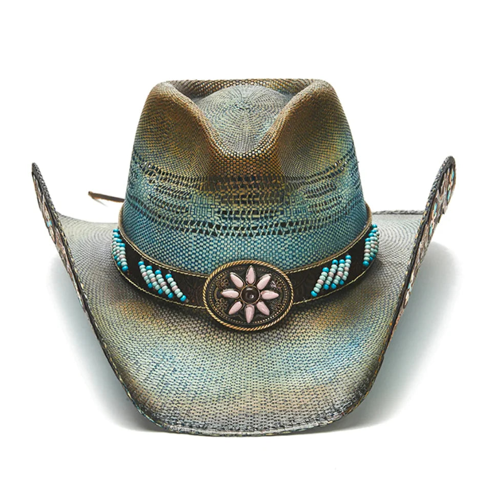 CA-1928 Stampede Turquoise Fox Panama Straw Hat