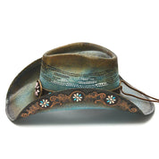CA-1928 Stampede Turquoise Fox Panama Straw Hat