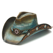 CA-1928 Stampede Turquoise Fox Panama Straw Hat