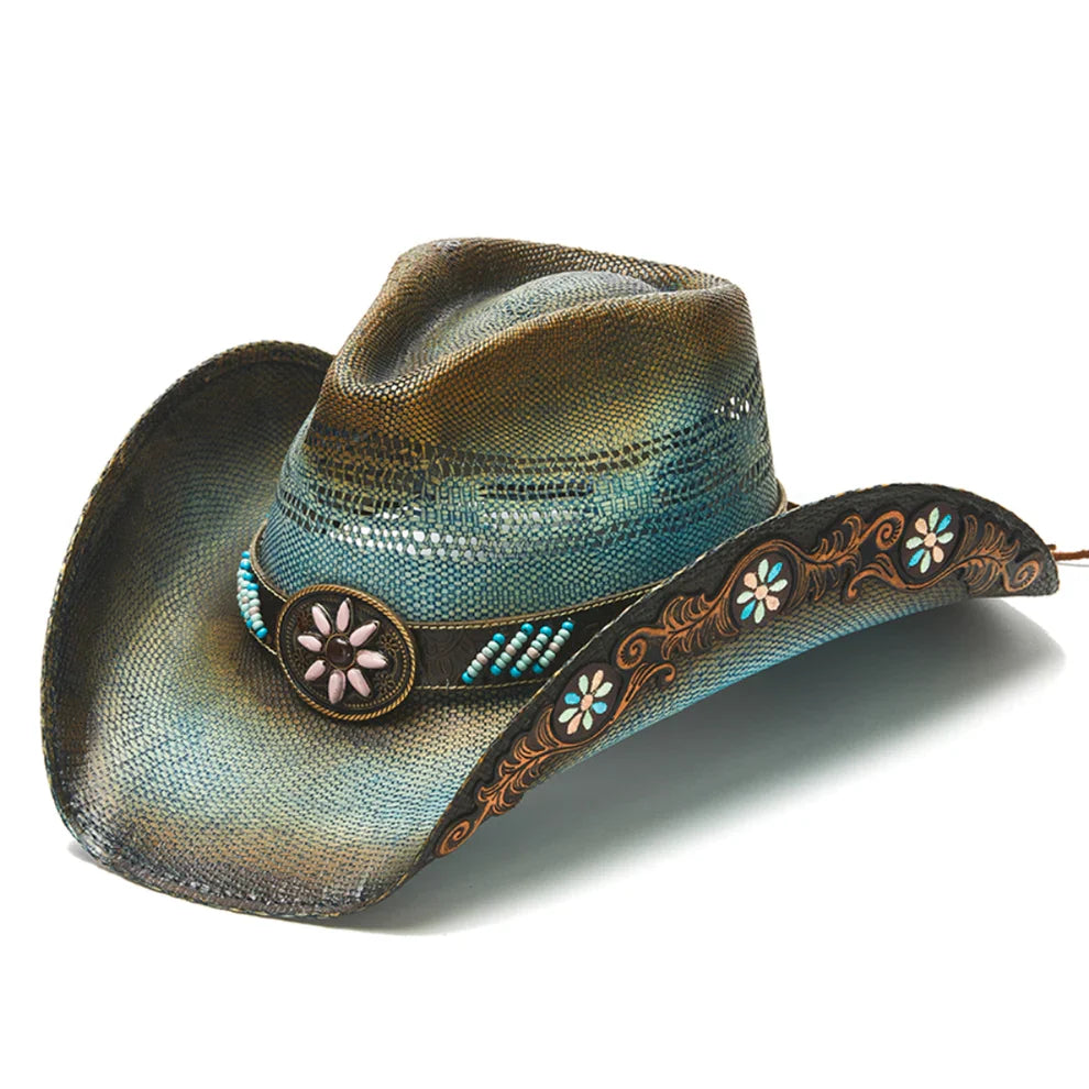 CA-1928 Stampede Turquoise Fox Panama Straw Hat