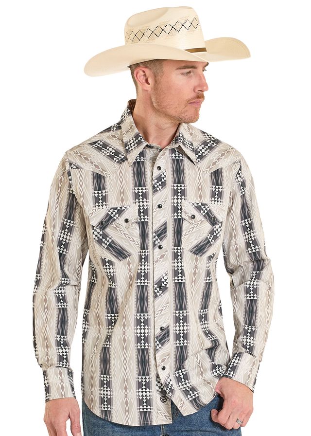 8301 Rock & Roll Men's Aztec Print Snap Shirt