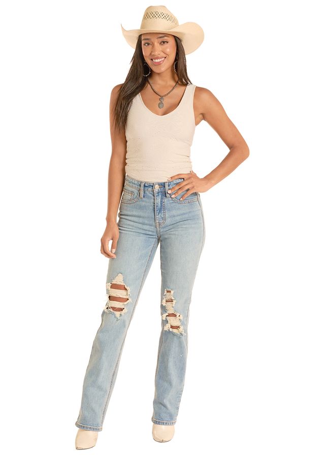 8807 Rock & Roll Ladies Knit Eyelet Tank Top