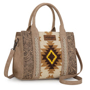 WG226 Wrangler Ladies Tooled Aztec Print Tote/Crossbody