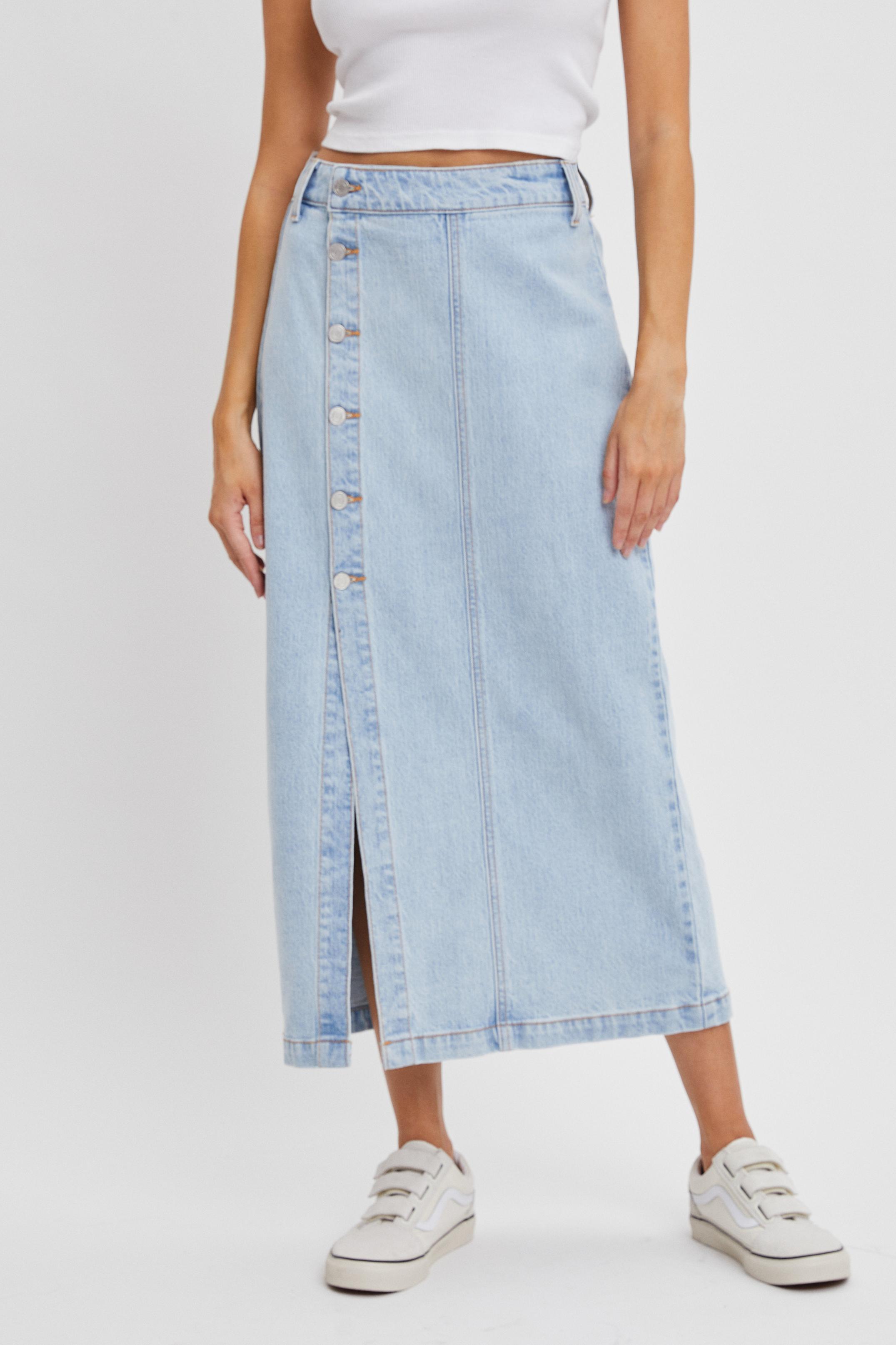 59181 Cello Ladies High Rise Button Up Slit Skirt