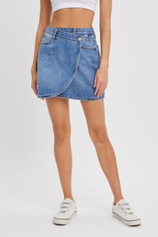 59092 Cello Ladies Denim Wrap Mini Skirt