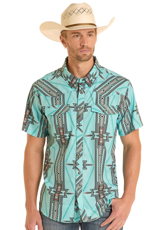 8682 Rock & Roll Men's TEK Ripstop Aztec Print Shirt