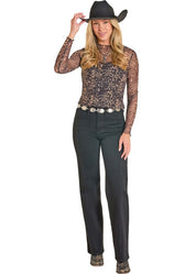 7777 Rock & Roll Ladies Leopard Print Mesh Top