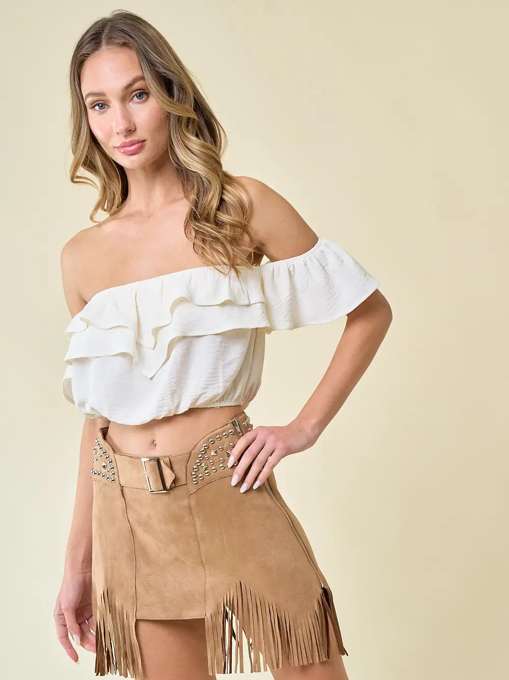 3778 Saints & Hearts Ladies Off Shoulder Ruffles Western Top
