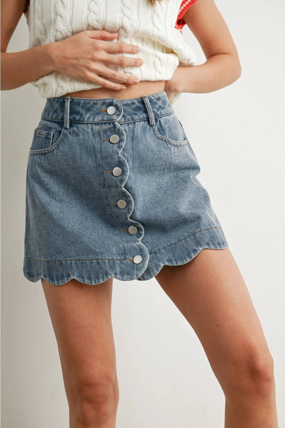 7702 Buttermellon Ladies Scollop Denim Skirt