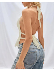 2974 Hiddenbrand Tie Backless Sleeveless Tank Top