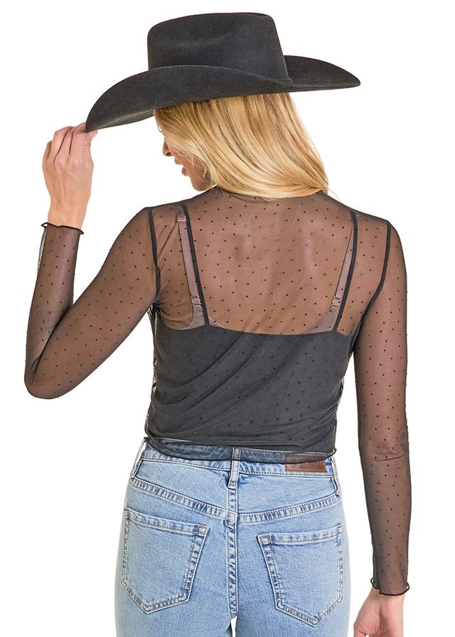 7809 Rock & Roll Ladies Mesh Rhinestone Top