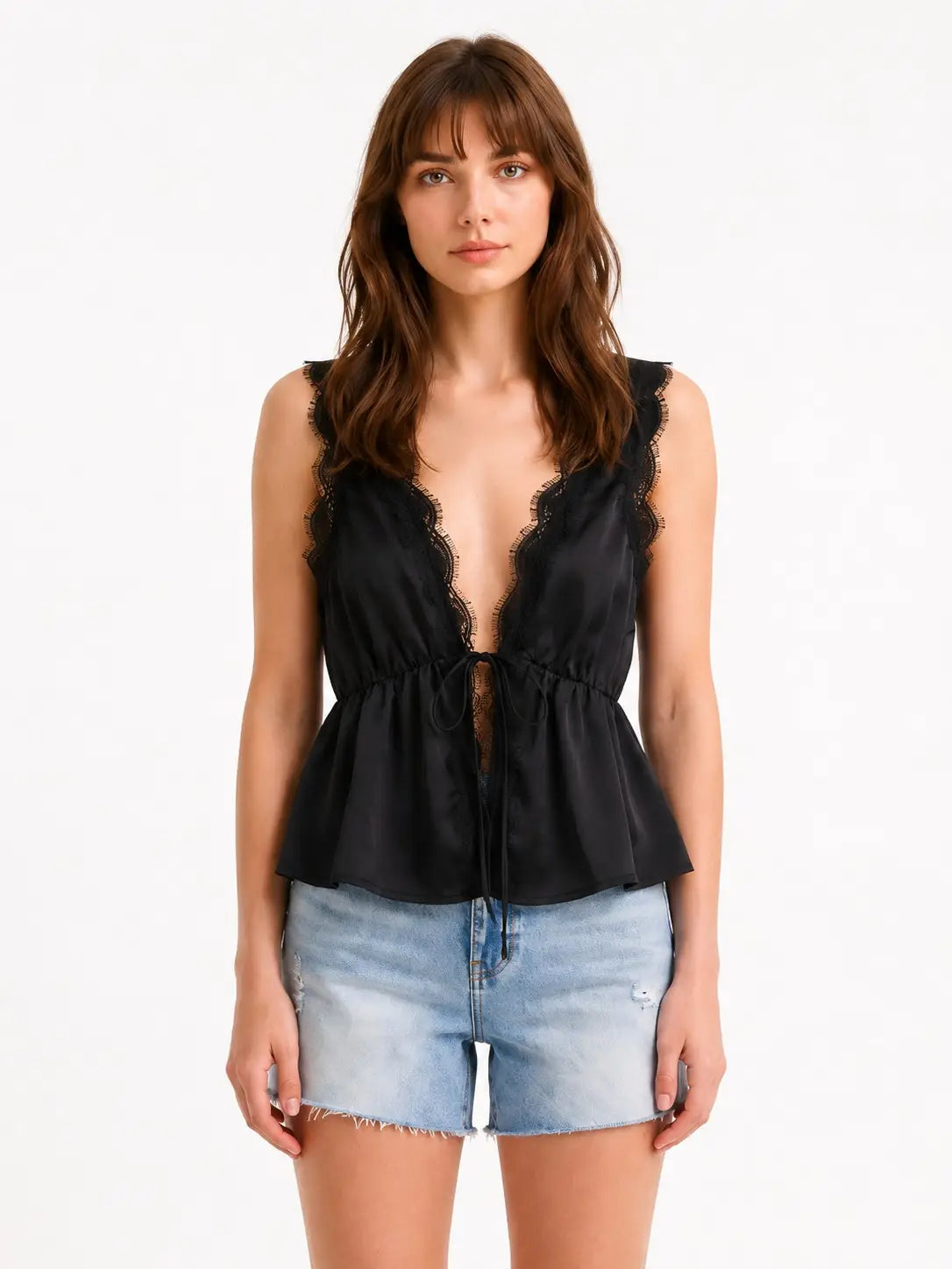 118M J Line Ladies Lace Trim Top