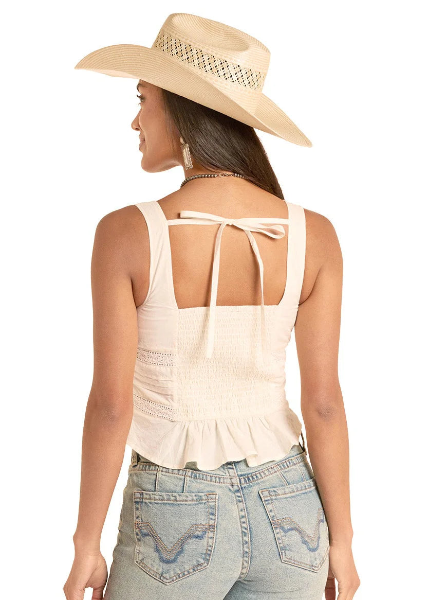 8773 Rock & Roll Ladies Eyelet Inset Tank