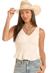 8773 Rock & Roll Ladies Eyelet Inset Tank