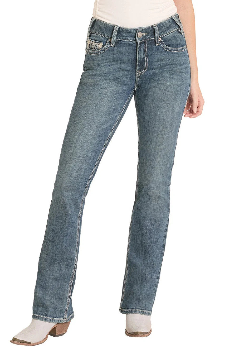 6028 Rock & Roll Ladies Mid Rise Boot Cut Jeans