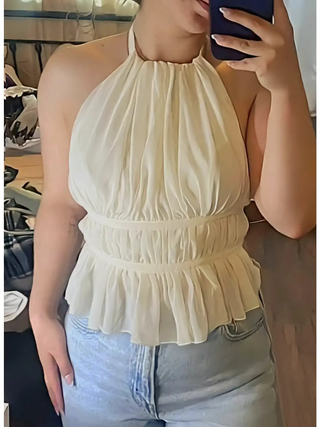 2974 Hiddenbrand Tie Backless Sleeveless Tank Top