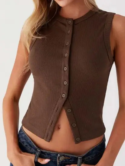 3778 Rosa Clothing Ribbed Buttoned Top Vest