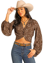 7782 Rock & Roll Ladies Knotted Printed Blouse