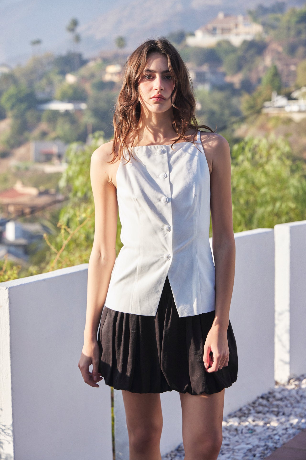J15527P Idem Ditto Ladies Button Down. Sleeveless Top