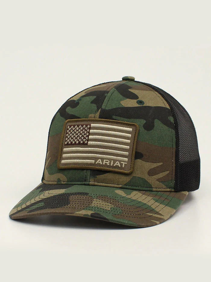 8222 Ariat Men's R112 USA Flag Patch Snapback Cap