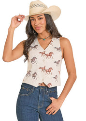 8091 Rock & Roll Ladies Horse Print Vest