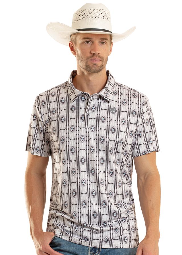 8724 Rock & Roll Men's Aztec Print Polo
