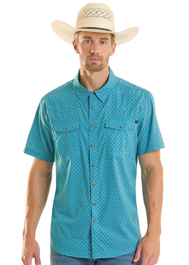 8795 Rock & Roll Men's TEK Western Geo Print Shirt