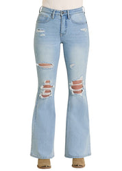 8493 Rock & Roll Ladies Distressed High Rise Flare Jeans