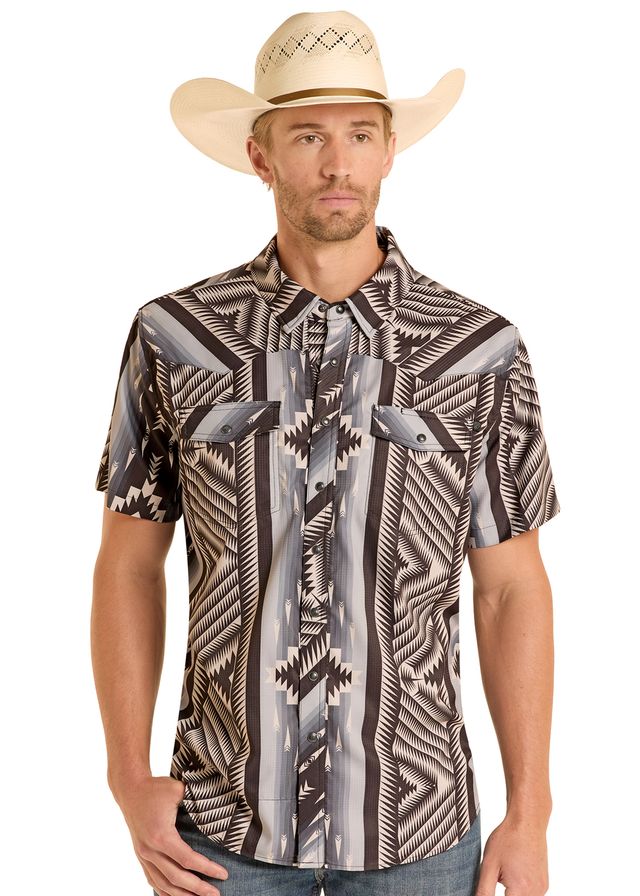 8681 Rock & Roll Men's TEK Ripstop Aztec Print Shirt